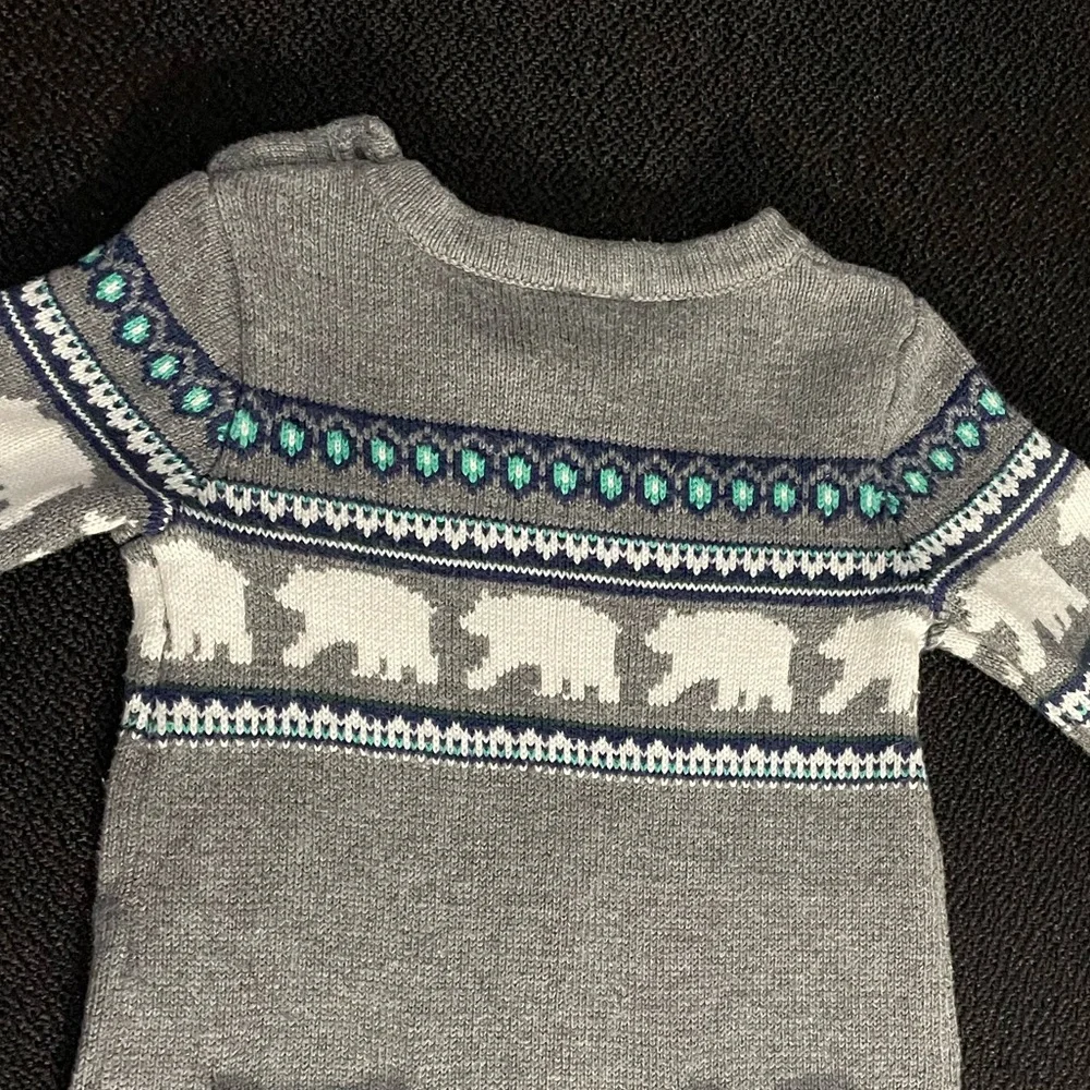 Janie and Jack baby Fair Isle Polar Bear one piece knit sweater sz 6 to 12 mths